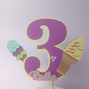 ice cream cake topper  handcrafted birthday decoration  customizable with any age or name custom age or name