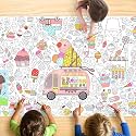 Ice Cream Coloring Tablecloth for Kids, Fun 30x72 Inch Poster with Ice Cream Van, Cones, Sundaes, Perfect for Girls Dessert Party Games, Candy Decorations, Classroom Fun, Event Supplies