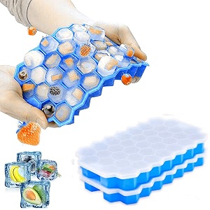 ice cube trays 2 pack easy-release siliconeice cube molds with lid flexible 74-ice trays for stackable flexible bpa free blue-2pack