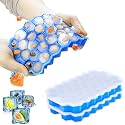 Ice Cube Trays 2 Pack, Easy-Release SiliconeIce Cube Molds with Lid Flexible 74-Ice Trays for Stackable Flexible, BPA Free (Blue-2Pack)