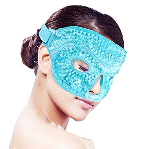 ice faceeye mask for woman man heated warm cooling reusable gel beads ice mask with soft plush backinghot cold therapy for facial painsleepingswellingmigraines headachesstress reliefblue