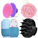 XML Ice Face Roller Silicone Facial Cube for Eyes Neck Massage Remove Dark Circle Pore Shrink Face Skin Care Ice Pack Mould for Knee,Back Pain Relief,Injuries Beauty Tools (FACESCRUBBER-LOOFAH-ICEROLLER-SCALP)