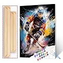 Ice Hockey Competition Paint by Numbers Kits with Brushes,Graffitic Extreme Sports Acrylic Oil Painting for Adults Kids American Athletes Pictures Arts Craft Men Cave Office Decor Gift (DIY Frame)