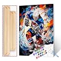 Ice Hockey Players Paint By Numbers for Adults Beginner Graffitic Sportman DIY Paintwork Acrylic Canvas Girls Bedroom Decor Extreme Sports Athletes Painting Kits Craft 16x20 Inch Gift（DIY Frame ）