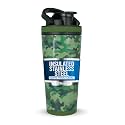 Ice Shaker Insulated Stainless Steel Shaker Bottle | 26oz, Green Camo | Cold for 30+ Hours | Insulated Cup with Twist-on Agitator | Odor-Free Bottle for Protein Shakes, Water, Smoothies, Cocktails