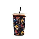 Iced Coffee Sleeve – Neoprene Reusable Cup Sleeves for Drinks, Insulated Drink Sleeves to Keep Hands Dry &amp; Drinks Cold, Stylish &amp; Durable Coffee Sleeves (Dizzy Butterfly, Medium: 22-29oz)