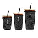 Iced Coffee Sleeve – Neoprene Reusable Cup Sleeves for Drinks, Insulated Drink Sleeves to Keep Hands Dry &amp; Drinks Cold, Stylish &amp; Durable Coffee Sleeves Glam Panther, S/M/L 3-Pack)