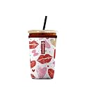 Iced Coffee Sleeve – Neoprene Reusable Cup Sleeves for Drinks, Insulated Drink Sleeves to Keep Hands Dry &amp; Drinks Cold, Stylish &amp; Durable Coffee Sleeves (Love Kiss, Medium: 22-29oz)