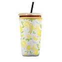 Iced Coffee Sleeve – Neoprene Reusable Cup Sleeves for Drinks, Insulated Drink Sleeves to Keep Hands Dry &amp; Drinks Cold, Stylish &amp; Durable Coffee Sleeves (Lemon Breeze, Large: 30-32oz)