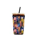 Iced Coffee Sleeve – Neoprene Reusable Cup Sleeves for Drinks, Insulated Drink Sleeves to Keep Hands Dry &amp; Drinks Cold, Stylish &amp; Durable Coffee Sleeves (Meow Jungle, Medium: 22-29oz)