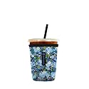Iced Coffee Sleeve – Neoprene Reusable Cup Sleeves for Drinks, Insulated Drink Sleeves to Keep Hands Dry &amp; Drinks Cold, Stylish &amp; Durable Coffee Sleeves (Frosted Bloom, Small: 16-20oz)
