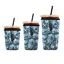 Iced Coffee Sleeve – Neoprene Reusable Cup Sleeves for Drinks, Insulated Drink Sleeves to Keep Hands Dry &amp; Drinks Cold, Stylish &amp; Durable Coffee Sleeves (Frosted Bloom, S/M/L 3-Pack)