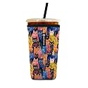 Iced Coffee Sleeve – Neoprene Reusable Cup Sleeves for Drinks, Insulated Drink Sleeves to Keep Hands Dry &amp; Drinks Cold, Stylish &amp; Durable Coffee Sleeves (Meow Jungle, Large: 30-32oz)