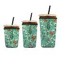Iced Coffee Sleeve – Neoprene Reusable Cup Sleeves for Drinks, Insulated Drink Sleeves to Keep Hands Dry &amp; Drinks Cold, Stylish &amp; Durable Coffee Sleeves (Ladybug Meadow, S/M/L 3-Pack)