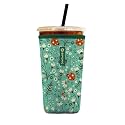 Iced Coffee Sleeve – Neoprene Reusable Cup Sleeves for Drinks, Insulated Drink Sleeves to Keep Hands Dry &amp; Drinks Cold, Stylish &amp; Durable Coffee Sleeves (Ladybug Meadow, Large: 30-32oz)
