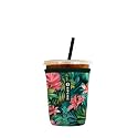 Iced Coffee Sleeve – Neoprene Reusable Cup Sleeves for Drinks, Insulated Drink Sleeves to Keep Hands Dry &amp; Drinks Cold, Stylish &amp; Durable Coffee Sleeves (Pink Jungle, Small: 16-20oz)