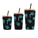Iced Coffee Sleeve – Neoprene Reusable Cup Sleeves for Drinks, Insulated Drink Sleeves to Keep Hands Dry &amp; Drinks Cold, Stylish &amp; Durable Coffee Sleeves (Space Turtles, S/M/L 3-Pack)