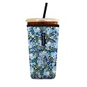 Iced Coffee Sleeve – Neoprene Reusable Cup Sleeves for Drinks, Insulated Drink Sleeves to Keep Hands Dry &amp; Drinks Cold, Stylish &amp; Durable Coffee Sleeves (Frosted Bloom, Large: 30-32oz)