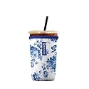 Iced Coffee Sleeve – Neoprene Reusable Cup Sleeves for Drinks, Insulated Drink Sleeves to Keep Hands Dry &amp; Drinks Cold, Stylish &amp; Durable Coffee Sleeves (Blue Porcelain Bloom, Medium: 22-29oz)