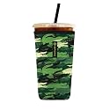 Iced Coffee Sleeve – Neoprene Reusable Cup Sleeves for Drinks, Insulated Drink Sleeves to Keep Hands Dry &amp; Drinks Cold, Stylish &amp; Durable Coffee Sleeves (Crocodile Camo, Large: 30-32oz)