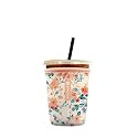 Iced Coffee Sleeve – Neoprene Reusable Cup Sleeves for Drinks, Insulated Drink Sleeves to Keep Hands Dry &amp; Drinks Cold, Stylish &amp; Durable Coffee Sleeves (Spring Camellia, Small: 16-20oz)