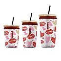 Iced Coffee Sleeve – Neoprene Reusable Cup Sleeves for Drinks, Insulated Drink Sleeves to Keep Hands Dry &amp; Drinks Cold, Stylish &amp; Durable Coffee Sleeves (Love Kiss, S/M/L 3-Pack)