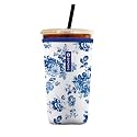 Iced Coffee Sleeve – Neoprene Reusable Cup Sleeves for Drinks, Insulated Drink Sleeves to Keep Hands Dry &amp; Drinks Cold, Stylish &amp; Durable Coffee Sleeves (Blue Porcelain Bloom, Large: 30-32oz)