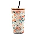 Iced Coffee Sleeve – Neoprene Reusable Cup Sleeves for Drinks, Insulated Drink Sleeves to Keep Hands Dry &amp; Drinks Cold, Stylish &amp; Durable Coffee Sleeves (Spring Camellia, Large: 30-32oz)