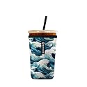 Iced Coffee Sleeve – Neoprene Reusable Cup Sleeves for Drinks, Insulated Drink Sleeves to Keep Hands Dry &amp; Drinks Cold, Stylish &amp; Durable Coffee Sleeves (Ocean Wave, Medium: 22-29oz)