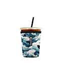 Iced Coffee Sleeve – Neoprene Reusable Cup Sleeves for Drinks, Insulated Drink Sleeves to Keep Hands Dry &amp; Drinks Cold, Stylish &amp; Durable Coffee Sleeves (Ocean Wave, Small: 16-20oz)
