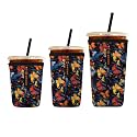 Iced Coffee Sleeve – Neoprene Reusable Cup Sleeves for Drinks, Insulated Drink Sleeves to Keep Hands Dry &amp; Drinks Cold, Stylish &amp; Durable Coffee Sleeves (Dizzy Butterfly, S/M/L 3-Pack)