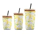 Iced Coffee Sleeve – Neoprene Reusable Cup Sleeves for Drinks, Insulated Drink Sleeves to Keep Hands Dry &amp; Drinks Cold, Stylish &amp; Durable Coffee Sleeves (Lemon Breeze, S/M/L 3-Pack)