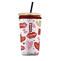 Iced Coffee Sleeve – Neoprene Reusable Cup Sleeves for Drinks, Insulated Drink Sleeves to Keep Hands Dry &amp; Drinks Cold, Stylish &amp; Durable Coffee Sleeves (Love Kiss, Large: 30-32oz)