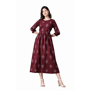 Ichaa Womens Blue Cotton Printed Maternity Dress