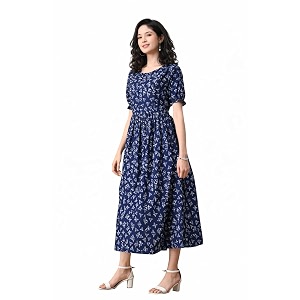 Ichaa Womens Blue Cotton Printed Maternity Dress