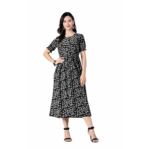 Ichaa Womens Blue Cotton Printed Maternity Dress