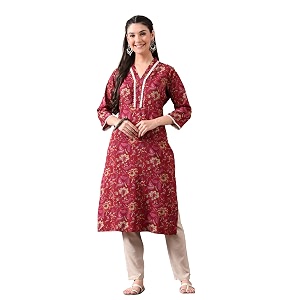 Ichaa Womens Pure Cotton A-Line Ethnic V-Neck