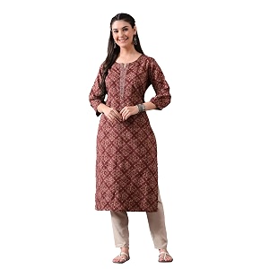 Ichaa Womens Pure Cotton Embroidered Round-Neck Ethnic