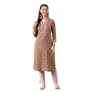 Ichaa Womens Pure Cotton A-Line Ethnic V-Neck