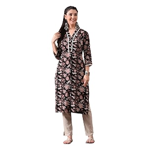 Ichaa Womens Pure Cotton A-Line Ethnic V-Neck