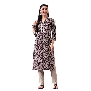 Ichaa Womens Pure Cotton A-Line Ethnic V-Neck