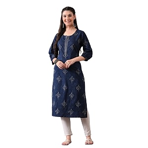 Ichaa Womens Pure Cotton Embroidered Round-Neck Ethnic