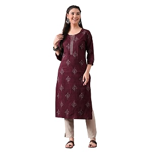 Ichaa Womens Pure Cotton Embroidered Round-Neck Ethnic