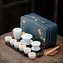 ICHAG 14-Piece Chinese Gongfu Tea Set, Yangzhi Jade Porcelain Gaiwan Tea Set with Anti-Mold Resin Tray & Color-Changing Tea Pet, Portable Travel Kit for Home, Office, Camping, Gift for Tea Lovers