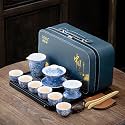 ICHAG 14-Piece Portable Gongfu Set, Yangzhi Jade Porcelain Gaiwan Kit with Anti-Mold Resin Tray & Color-Changing Pet, Travel Teaware for Home, Office, Camping, Gift for Lovers
