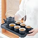 ICHAG Chinese Tea Set, Japanese Tea Sets for Adults, 15-Piece Porcelain Gongfu Tea Set with Tea Pet & Tea Tray, Japanese Teapot Set, Travel Tea Party Set, for Home/Office/Outdoor/Gifts (Black)