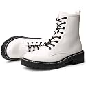 ICHIGO Women’s Ankle Booties 8-Eye Side Zipper Lace-up Combat Boots