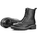 ICHIGO Women’s Ankle Booties 8-Eye Side Zipper Lace-up Combat Boots