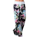 iChunhua Women's Comfy Stretch Floral Print Drawstring Palazzo Wide Leg Lounge Pant