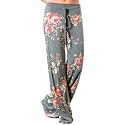 iChunhua Women's Comfy Stretch Floral Print Drawstring Palazzo Wide Leg Lounge Pant